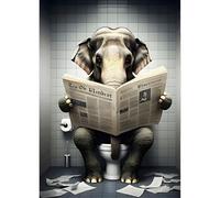 QINRUBB DIY 5D Éléphant lisant le Journal Diamond Art Kits Point de Croix Painting pour Adultes Débutants, 5D Art du Diamant Complet Kit, Peinture Toilette Diamant Painting Kits Maison Décor 30x40 cm