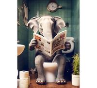 QINRUBB DIY 5D Éléphant lisant le Journal Diamond Art Kits Point de Croix Painting pour Adultes Débutants, 5D Toilette Art du Diamant Complet Kit, Peinture Diamant Painting Kits Maison Décor 30x40 cm