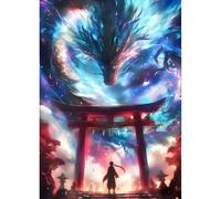 QINRUBB DIY 5D Fantaisie Dragon Diamond Art Kits Point de Croix Painting pour Adultes Débutants, 5D Porte Torii Art du Diamant Complet Kit, Peinture Cartoon Diamant Painting Kits Maison Décor 30x40 cm