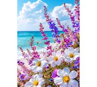 QINRUBB DIY 5D Fleurs Colorées Diamond Art Kits Point de Croix Painting pour Adultes Débutants, 5D Paysage Marin Art du Diamant Complet Kit, Peinture Plage Diamant Painting Kits Maison Décor 30x40cm