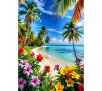 QINRUBB DIY 5D Fleurs Colorées Diamond Art Kits Point de Croix Painting pour Adultes Débutants, 5D Plage Art du Diamant Complet Kit, Peinture Paysage Marin Diamant Painting Kits Maison Décor 30x40cm
