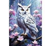 QINRUBB DIY 5D Hibou Blanc Diamond Art Kits Point de Croix pour Adultes Débutants, 5D Moonlight Forest Art du Diamant Complet Kit, Wildflowers Peinture Diamant Painting Kits Maison Décor 30x40cm