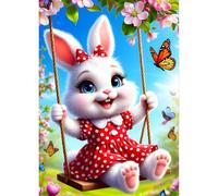 QINRUBB DIY 5D Lapin qui se Balance Diamond Art Kits Point de Croix Painting pour Adultes Débutants, 5D Papillon Art du Diamant Complet Kit, Peinture Jardin Diamant Painting Kits Maison Décor 30x40cm