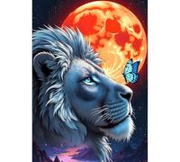 QINRUBB DIY 5D Lion et Papillon Diamond Art Kits Point de Croix Painting pour Adultes Débutants, 5D Lune Rouge Art du Diamant Complet Kit, Peinture Fantasy Diamant Painting Kits Maison Décor 30x40 cm