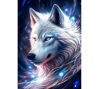 QINRUBB DIY 5D Loup Blanc Diamond Art Kits Point de Croix pour Adultes Débutants, 5D Starlight Ciel Nocturne Art du Diamant Complet Kit, Fantaisie Peinture Diamant Painting Kits Maison Décor 30x40cm