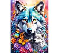 QINRUBB DIY 5D Loup Diamond Art Kits Point de Croix Painting pour Adultes Débutants, 5D Amour Maternel Art du Diamant Complet Kit, Peinture Papillon Fleurs Diamant Painting Kits Maison Décor 30x40cm