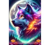 QINRUBB DIY 5D Loup Rêveur Diamond Art Kits Point de Croix pour Adultes Débutants, 5D Lune Aurore Boréale Art du Diamant Complet Kit, Pays des Rêves Peinture Diamant Painting Kits Maison Décor 30x40cm