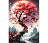 QINRUBB DIY 5D Lune de Sang Diamond Art Kits Point de Croix Painting pour Adultes Débutants, 5D Arbre de Vie Art du Diamant Complet Kit, Peinture Paysage Diamant Painting Kits Maison Décor 30x40 cm