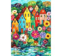 QINRUBB DIY 5D Maison Colorées Diamond Art Kits Point de Croix pour Adultes Débutants, 5D Fleurs Colorées Art du Diamant Complet Kit, Dreamland Peinture Diamant Painting Kits Maison Décor 30x40cm