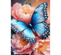 QINRUBB DIY 5D Papillon Bleu Diamond Art Kits Point de Croix Painting pour Adultes Débutants, 5D Fleurs de Pivoine Art du Diamant Complet Kit, Peinture Diamant Painting Kits Maison Décor 30x40 cm