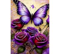 QINRUBB DIY 5D Papillon Peinture Diamant Painting Kit, 5D Rose Mauve Art du Diamant Complet Kits, Pays des Rêves Diamond Art Kits Point de Croix Painting pour Adultes Débutants Maison Décor 30x40 cm