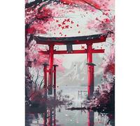 QINRUBB DIY 5D Porte Torii Diamond Art Kits Point de Croix Painting pour Adultes Débutants, 5D Lieu Secret Art du Diamant Complet Kit, Peinture Paysage Diamant Painting Kits Maison Décor 30x40 cm