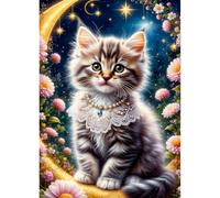 QINRUBB DIY 5D Princesse Chat Diamond Art Kits Point de Croix pour Adultes Débutants, 5D Ciel étoilé Lune Art du Diamant Complet Kit, Fleurs Peinture Diamant Painting Kits Maison Décor 30x40cm