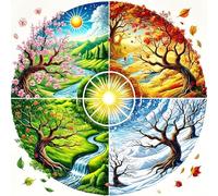 QINRUBB DIY 5D Quatre Saisons Diamond Art Kits Point de Croix Painting pour Adultes Débutants, 5D Arbre de Vie Art du Diamant Complet Kit, Peinture Paysage Diamant Painting Kits Maison Décor 30x30 cm