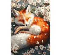 QINRUBB DIY 5D Renard Endormi Peinture Diamant Painting Kit, 5D Fleurs Art du Diamant Complet Kits, Renard Diamond Art Kits Point de Croix Painting pour Adultes Débutants Maison Décor 30x40 cm
