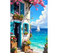 QINRUBB DIY 5D Seaside Cabin Diamond Art Kits Point de Croix pour Adultes Débutants, 5D Fleurs Colorées Art du Diamant Complet Kit, Paysage Marin Peinture Diamant Painting Kits Maison Décor 30x40 cm