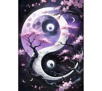 QINRUBB DIY 5D Tai Chi Diamond Art Kits Point de Croix Painting pour Adultes Débutants, 5D Yin Yang Art du Diamant Complet Kit, Peinture Fleur de Cerisier Diamant Painting Kits Maison Décor 30x40 cm
