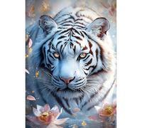 QINRUBB DIY 5D Tigre Blanc Diamond Art Kits Point de Croix Painting pour Adultes Débutants, 5D Fleurs de Lotus Art du Diamant Complet Kit, Peinture Tigre Diamant Painting Kits Maison Décor 30x40 cm