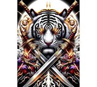 QINRUBB DIY 5D Tigre Diamond Art Kits Point de Croix Painting pour Adultes Débutants, 5D Sabre de Samouraï Art du Diamant Complet Kit, Peinture Fantaisie Diamant Painting Kits Maison Décor 30x40 cm