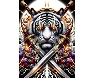 QINRUBB DIY 5D Tigre Diamond Art Kits Point de Croix Painting pour Adultes Débutants, 5D Sabre de Samouraï Art du Diamant Complet Kit, Peinture Fantaisie Diamant Painting Kits Maison Décor 30x40 cm