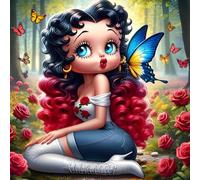 QINRUBB DIY Cartoon Girl Diamond Art Kit for Beginners Adults, Full Drill Butterfly Diamond Painting Kits, 5D Rose Flowers Painting by Numbers DIY Craft Kits for Home Wall Decor 12x12 inch