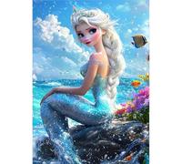 QINRUBB DIY Cartoon Princess Diamond Art Kit for Beginners Adults, Full Drill Mermaid Diamond Painting Kits, 5D Seaside Painting by Numbers DIY Craft Kits for Home Wall Decor 12x16 inch