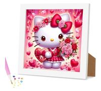 QINRUBB DIY Cute Kitten Diamond Painting Kits with Wooden Frame, Full Drill Valentine's Day Diamond Art Kit for Beginners Elderly, 5D Painting by Numbers DIY Craft Kits for Home Wall Decor 18x18 cm