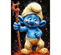 QINRUBB DIY Smurf Diamond Art Kit for Beginners Adults, Full Drill Cartoon Diamond Painting Kits, 5D Big Ears Smurf Painting by Numbers DIY Craft Kits for Home Wall Decor 12x16 inch