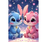 QINRUBB DIY Stitch Couple Diamond Art Kit for Beginners Adults, Full Drill Love Heart Diamond Painting Kits, 5D Dreamland Painting by Numbers DIY Craft Kits for Home Wall Decor 30x40 cm