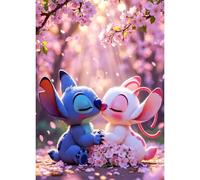 QINRUBB DIY Stitch Lovers Diamond Art Kit for Beginners Adults, Full Drill Cherry Blossom Diamond Painting Kits, 5D Sunshine Painting by Numbers DIY Craft Kits for Home Wall Decor 30x40 cm