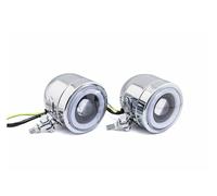 QINSHU Avant Lampe Assembly Pour Shadow ATV Bobber Chopper Moto Personnalisée Chrome LED Ange Eye Lumière Métal Avant Phare Spot Antibrouillard(2Pcs White Angel Eye)