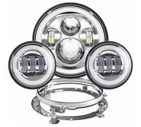 QINSHU Phare Avant Phare Moto pour Fat pour Boy pour Switchback pour Heritage pour Road pour King LED Ultra 7" + Feux Antibrouillard 4,5" Anneau Montage Support