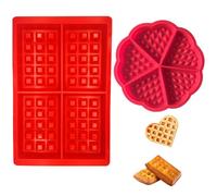 Qinsky Moule à Gaufres,Silicone Gaufrier 2 Paquet Antiadhésive Moule à Biscuit Set pour Enfants Muffins Gâteau Choclate Cuisine Outils Rectangulaire et Coeur Forme Rouge