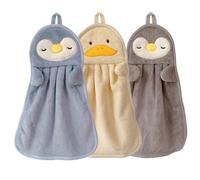 Qinsky Serviettes pour Enfants,3Pcs Essuie Main Enfant Animaux Mignon Boucles de Suspension en Microfibre Velours Corail Essuie Main Salle De Bain Petite Serviette pour Cuisine Salle de Bain