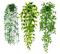 Qintora Plante Artificielle Tombante 3 Pièces Fausse Plantes avec Pots Suspendues 80/63/56cm Extérieure Intérieure Lierre Artificielle Fausse Plante pour Célébration, Jardin, Mariage, Cuisine