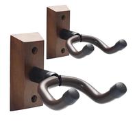 QinyOulhause Lot de 2 Support Mural Guitare en Bois Dur de Noyer Noir - Accroche Guitare Mural Universel avec Crochet Rembourré pour Électrique, Basse et Acoustique