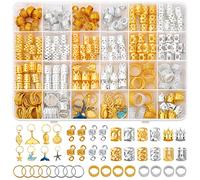Qinzave Lot de 292 bijoux de cheveux pour tresses, bijoux pour dreadlocks, accessoires de cheveux en aluminium doré et argenté pour tresses, décoration cheveux avec poignets et breloques pour tresses