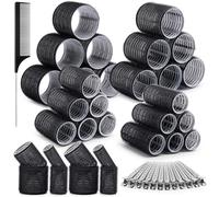 Qinzave Lot de 37 bigoudis - Grand - Avec 4 tailles : 64 mm, 48 mm, 36 mm, 25 mm - Avec 12 pinces en acier inoxydable - Pour cheveux longs et courts (37 Pièces)