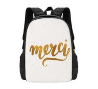 QIOEURYU Loisirs Sacs à dos Merci Pour Étudiant École Ordinateur portable Sac de voyage Merci Merci Merci Feuille Doré Chic Français Langue française Franse Moderne Extérieur Cadeaux de Noël