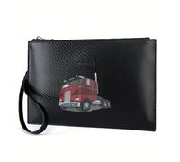 QIOEURYU Portefeuille imprimé Roues de camion design Structure de cabine rouge Sac à main élégant en PU À la mode et pratique pour le port quotidien Cadeaux pour hommes Femmes