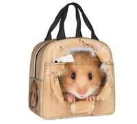 QIOEURYU Sac à Lunch Hamster regardant à travers un trou dans du carton brun isolé pour les femmes résuable glacière thermique Bento Box pour Travail Bureau l'écol Pique-nique Voyages