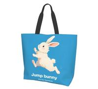 QIOEURYU Sac à Main Jump Bunny C’est pour la liberté Sac d’épicerie Drôle Imprimé Toile Shopper Sac fourre-tout Big Capaci Loisirs Confort Cadeaux de Vacances