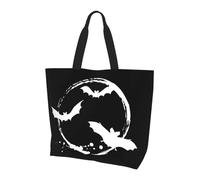 QIOEURYU Sac en Toile à Main Chauves-souris d’Halloween avec lune blanche Shopping Grande capacité Sacs à bandoulière Shopper Sac à main d’épicerie pour les femmes Loisirs Confort Cadeaux de Vacances