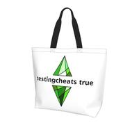 QIOEURYU Sac en Toile à Main Les Sims 4 - Testingcheats True Shopping Grande Capacité Sacs à bandoulière Shopper Sac à main d’épicerie pour femme Loisirs Confort Cadeaux de Vacances