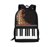 QIOEURYU Sacs à dos Mode Notes de musique Clavier de piano Impression 3D Cartables pour adolescents Enfants Noir Cartable d’école Garçons Filles Sac de livre Loisirs Cadeaux de vacances en plein air