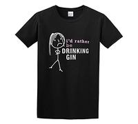 QIONG YANG 60 Second Makeover Limited Ladies I'd Rather Be Drinking Gin Black Mum Friend Gift Present T-Shirt Black M