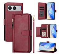 QiongniAN Compatible avec 1+ Nord 4 Coque,Compatible avec OnePlus Nord 4 5G CPH2663 Flip PU Cuir Zip Portefeuille Etui pour téléphone Portable Red