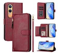 QiongniAN Compatible avec 1+ Nord CE 4 Lite 5G Coque,Compatible avec OnePlus Nord CE4 Lite (India) CPH2621 Flip PU Cuir Zip Portefeuille Etui pour téléphone Portable Red
