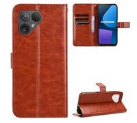 QiongniAN Compatible avec Fairphone 5 Coque Brown | Compatible avec Fairphone 5 ,PU Étui en cuir téléphone portable Coque,Béquille,Emplacement pour carte