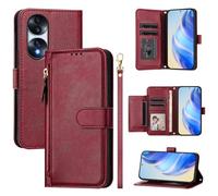 QiongniAN Compatible avec Honor 70 Coque,Compatible avec Honor 70 5G FNE-AN00 FNE-NX9 Flip PU Cuir Zip Portefeuille Etui pour téléphone Portable Red